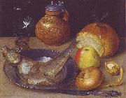 Still life with herring und Bartmann jug Georg Flegel